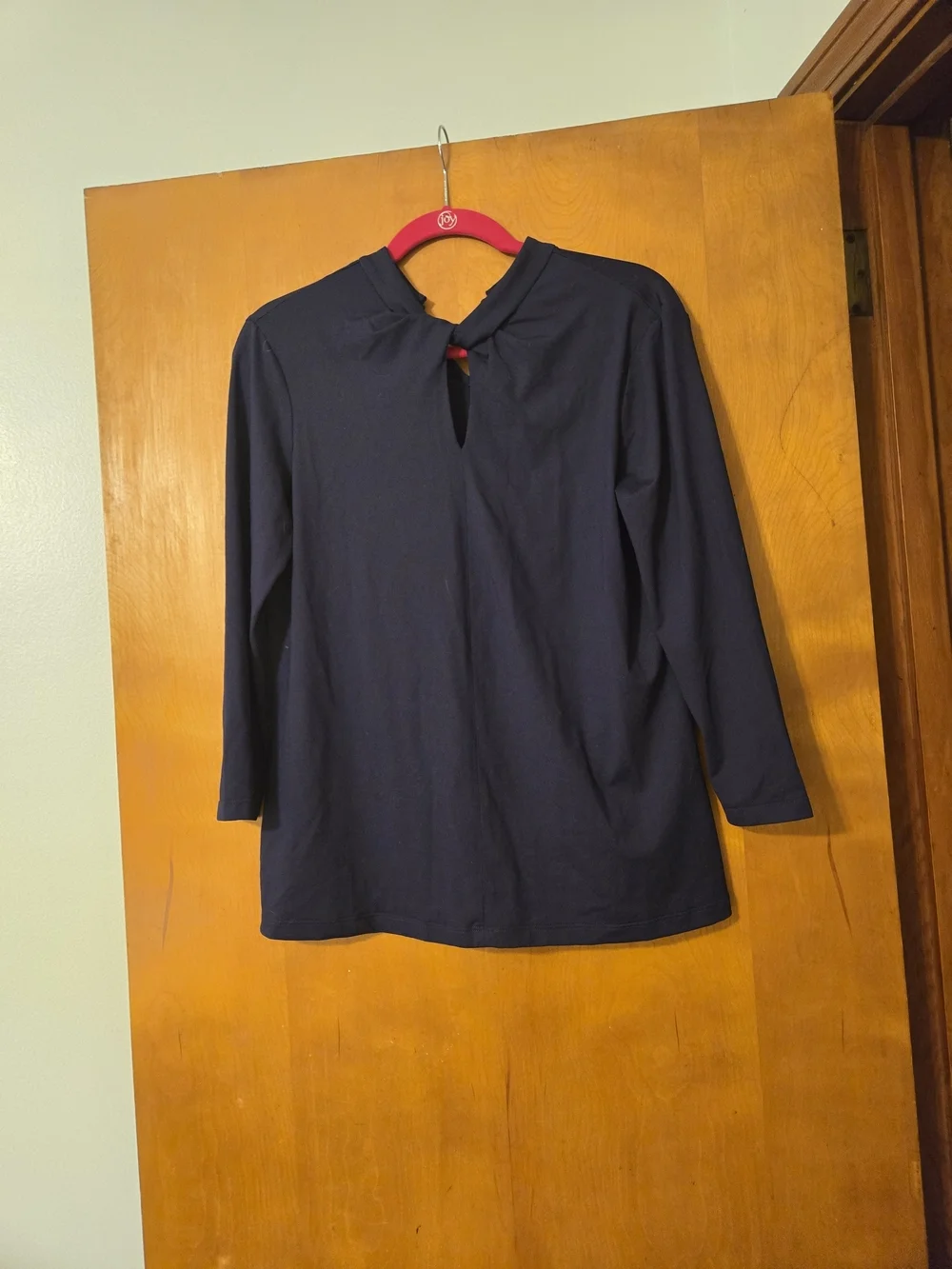 J McLaughlin Navy Blue 3/4 Sleeve Keyhole Neck Blouse Size M